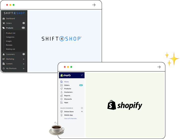 Migrate from Shift4Shopto Shopify easily.